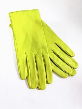 Neon Lime Green Genuine Leather Gloves Soft Leather Size S